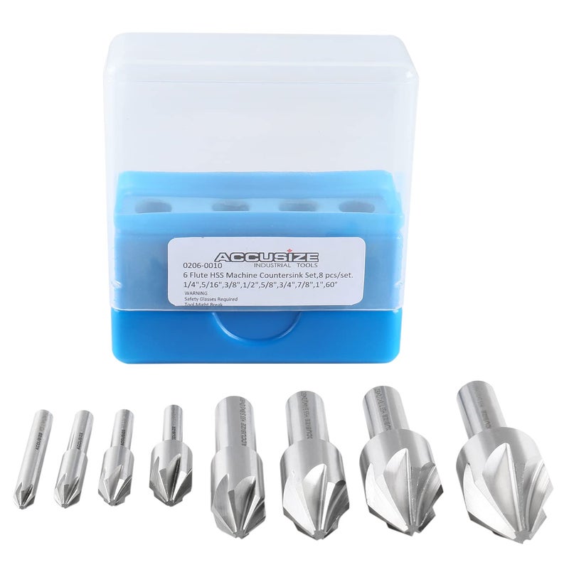Accusize Industrial Tools 60 Degree 6 Flute H.S.S. Machine Countersink, 8 Pcs, Precision Ground, 0206-0010 - Image 4